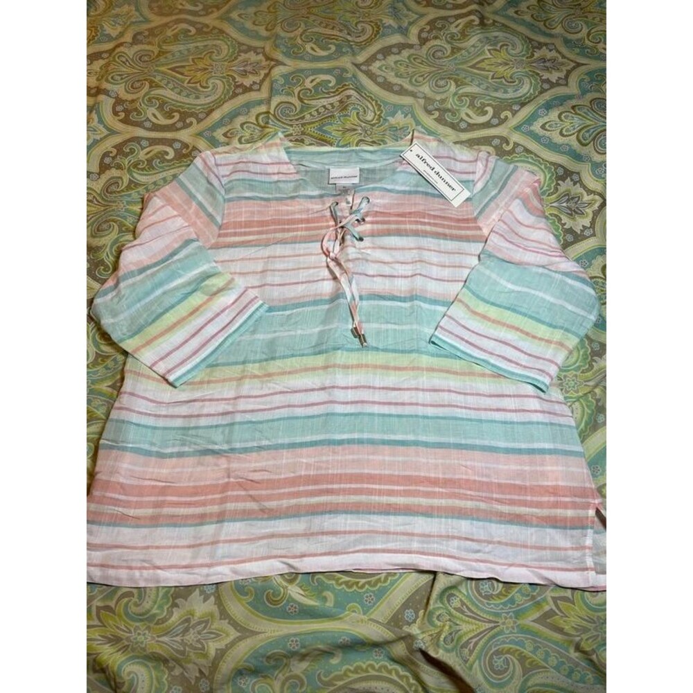 NWT Alfred Dunner Pastel Striped Lace Up Top